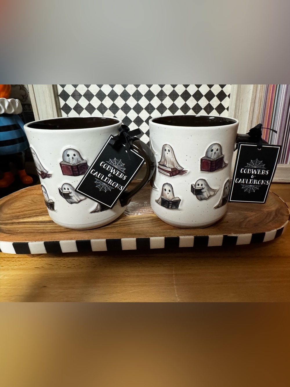 Ghost Book Ceramic Mugs Set of 2 Cobwebs & Cauldrons VIRAL
